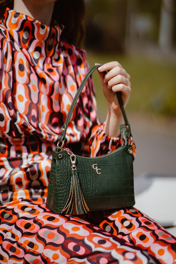 Mini Shoulder Bag Forest Green Croc Detail Galway Irish Crystal