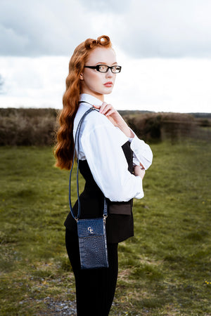 Mini Crossbody Bag - Navy Croc detail