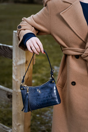 Mini Shoulder Bag - Navy Croc Detail