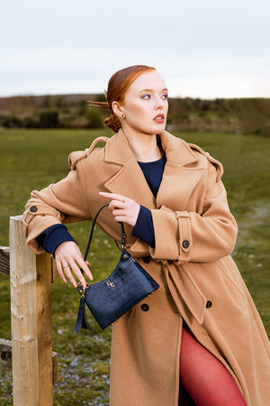 Mini Shoulder Bag - Navy Croc Detail