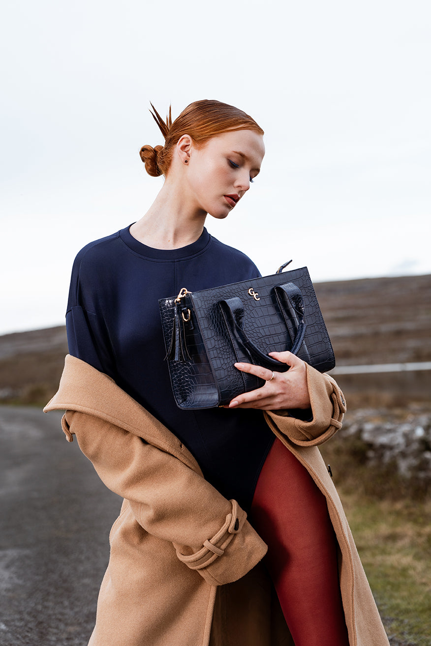 Navy croc handbag online